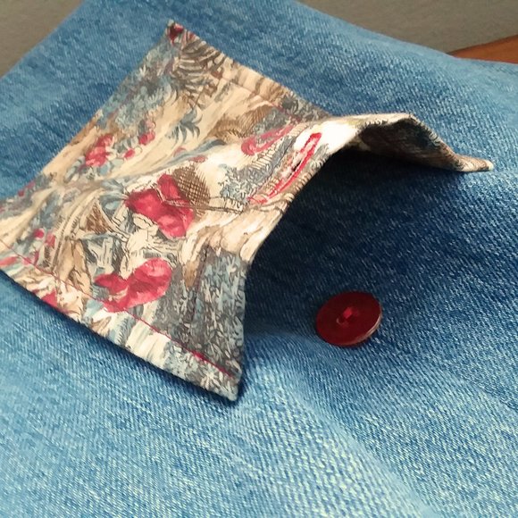 Vintage Handmade Denim Bag with Front Pocket and Bottom Gusset 13" x 11" - Picture 4 of 11